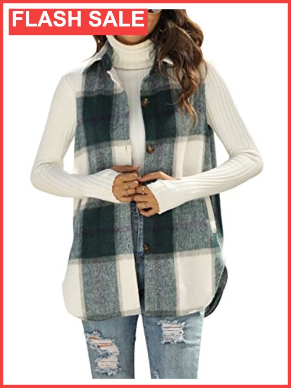Womens Plaid Flannel Vest Oversized Sleeveless Layering Fall Jacket